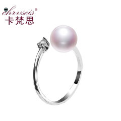 Chrvseis珍珠 7-7.5mm 淡水珍珠戒指正圆强光 s925银 送女友礼物 白色珍珠戒指 约