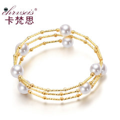 Chrvseis珍珠8-11mm正圆形多层珍珠手链女 18K镀金 生日礼物 均码(18k镀金) 约8