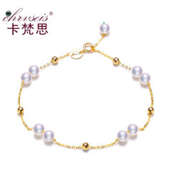 Chrvseis珍珠4.5mm小珍珠手链正圆G18K金女媲美海水珠 生日礼物 G18k链+淡水珠 约