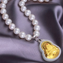 Chrvseis9-10mm圆形珍珠项链送婆婆妈妈项链母亲节礼品女款金镶玉 金镶玉圆形项链 约8-9