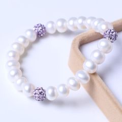 群明珠宝行 时尚饰品 精美珍珠手链 水晶球珍珠链 8-9mm