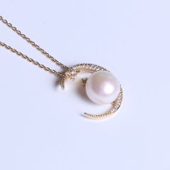 纯珍珠宝 精美珍珠吊坠 水冰月挂件 纯银 12mm无暇强光馒头珠
