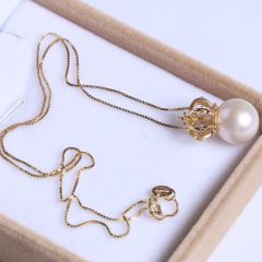 纯珍珠宝 精美珍珠吊坠 金色黄链正圆珠纯银挂件 镀金 11.5mm正圆微暇珍珠