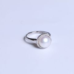 纯珍珠宝 精美珍珠戒指 纯银配件 10.4mm无暇强光馒头珠
