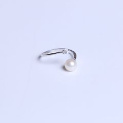 纯真珠宝 精美珍珠戒指 活扣锆石纯银戒指 6mm正圆无暇珍珠