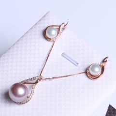 纯珍珠宝 精美珍珠套装 滴水型套装挂件 纯银材质 11.7mm爱迪生紫珠