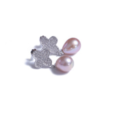 宏峰珠宝工艺厂 精美珍珠耳钉 四叶草耳钉 925银 8.7mm 白色紫色 淡水珠