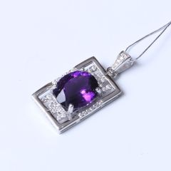 新玉珠宝 精美时尚饰品 s925银紫水晶吊坠 宝石尺寸9×12