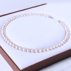 苏情珠宝行 精美时尚珍珠项链 扁圆淡水珍珠项链 9-10mm 42cm