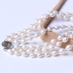 苏情珠宝行 精美时尚珍珠项链 三层米形淡水珍珠项链 5-6mm