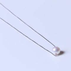 苏情珠宝行 精美时尚珍珠项链 单颗正圆淡水珠路路通银项链 10-11mm