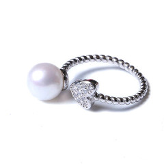 苏情珠宝行 精美时尚珍珠戒指 爱心银戒指淡水珍珠戒指 8-9mm