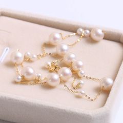 珍印象品牌珠宝 大小珠满天星淡水珠珍珠项链 18K金链 3-4mm 圆珠 6-7mm 圆珠