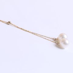 珍印象品牌珠宝  18K金链 双珠调节款 精美珍珠吊坠 8-9mm 圆珠淡水珠