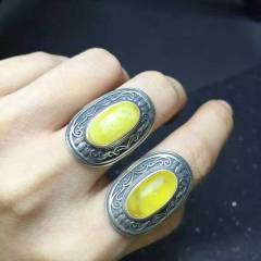 天然无优化蜜蜡时尚护指戒 蜜蜡戒指，8×16mm，完美，925银泰银工艺，特价元