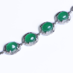 隆昌珠宝 弧面型绿色玉髓手链 总重9.45g 玉器