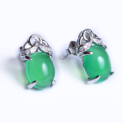 隆昌珠宝 弧面形绿色玉髓耳钉一对 总重2.86g 玉器