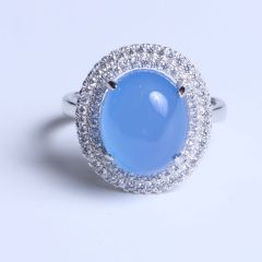 隆昌珠宝 弧面形蓝色玉髓戒指 总重4.73g 玉器
