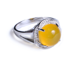 隆昌珠宝 弧面形黄色玉髓戒指 总重3.93g 玉器