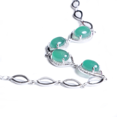 隆昌珠宝 弧面型绿色玉髓手链 总重6.83g 玉器