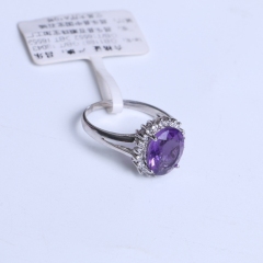 百顺珠宝加工厂 精美水晶戒指 紫晶戒指 925银
