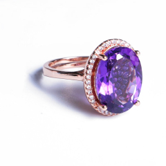 久久福珠宝  玫瑰金紫水晶戒指 戒指  时尚饰品女款 紫水晶：12mm*16mm