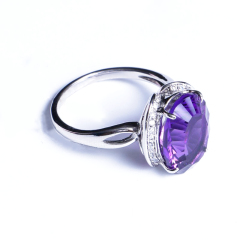 久久福珠宝  S925银镀白金紫水晶戒  戒指  时尚饰品女款