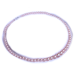 雁爱珠宝  珍珠项链宝塔链圆珠 5-8mm 白色粉色 珍珠