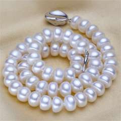 玉中皇 天然淡水珍珠项链 白色 半圆8-11mm 白色