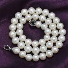 玉中皇 天然淡水珍珠项链 正圆10-11mm 白色 白色