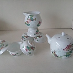景德镇青花玲珑功夫茶具套装 手绘釉上彩 粉彩玲珑茶具新品上市