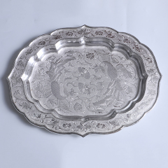 中国白银  纯手工雕刻银盘 403g 长27cm 宽21.5cm
