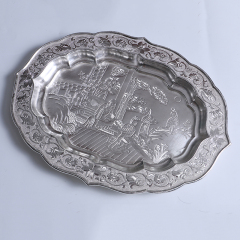 中国白银  复古纯手工雕刻长盘 281g 长25cm 宽18cm