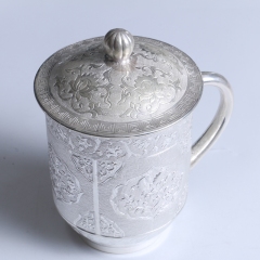 中国白银  复古纯手工雕刻茶杯 269g 直径9cm 高14cm