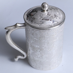 中国白银  复古纯手工雕刻茶杯 420g 直径8cm 高15cm