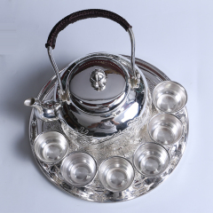 中国白银  纯银茶壶一套 1193g