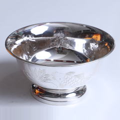 中国白银  纯银精品银碗（连年有余）123g 直径11cm 高6cm