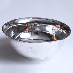 中国白银  纯银亮面高脚银碗（连年有余）125g 直径12.5cm 高5.5cm