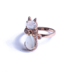 佳琪翡翠  高冰戒面镶嵌猫咪戒指18K玫瑰金 戒指