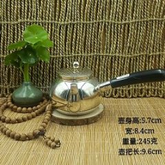华艺坊  纯手工S999牛角把镜面泡茶小银壶。实用、养生、品质、珍藏、传承