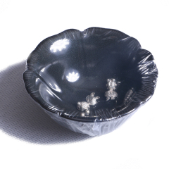 商瓷·御品堂 黑晶釉莲花银口杯 口径86mm 高度41mm