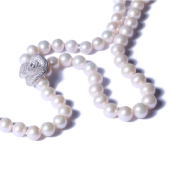一園利 珍珠 珍珠毛衣链 Y链花朵毛衣链（银）8-9mm