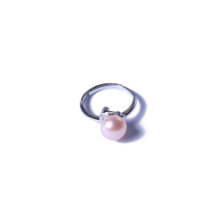 一園利 珍珠 珍珠戒指 银镶珍珠戒指简单款（粉）