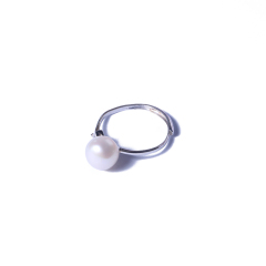 一園利 珍珠 珍珠戒指 银镶珍珠戒指简单款（白）